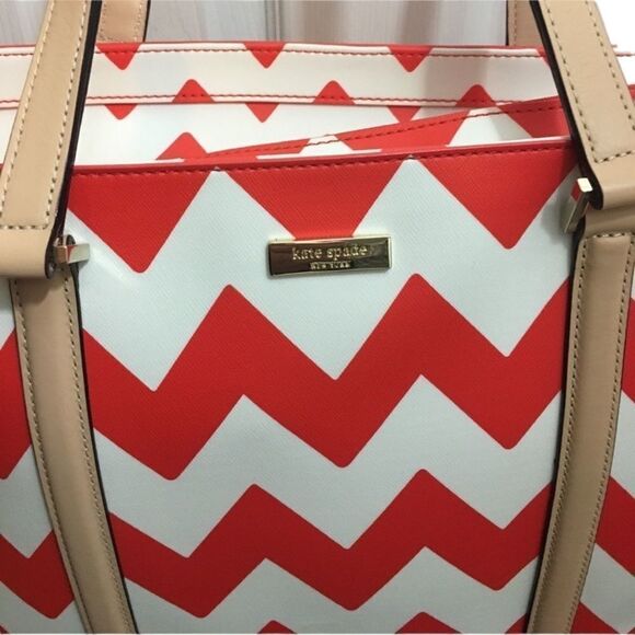NWT Kate Spade South of the Border Med. Harmony Tote Maraschino Chevron #ChicBag - Picture 3 of 8